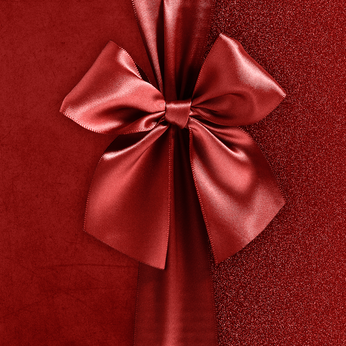 Red gift card with a satin ribbon bow